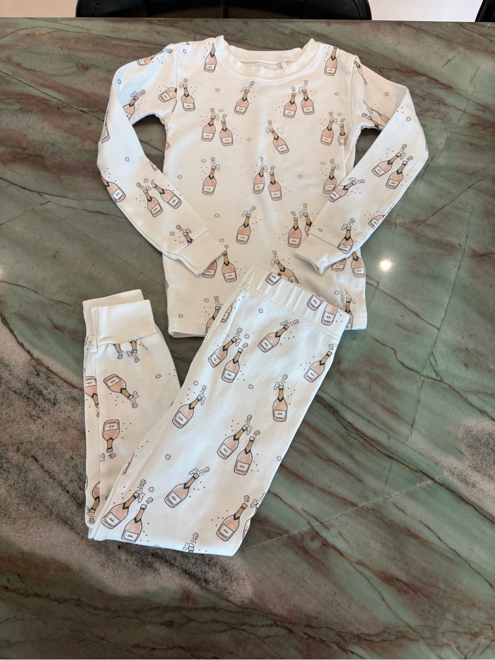 Petit Lem White Pajama Set with Pink Bottle Print